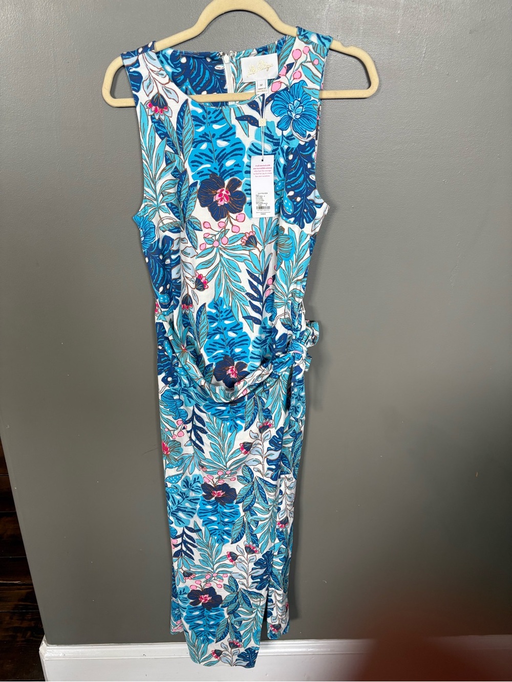 Lilly Pulitzer Blue & Aqua Tropical Floral Dress with Pink Accents NWT
